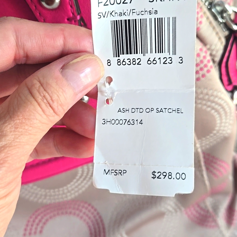 NWT Coach Ashley Pink And Khaki Dotted Canvas And Leather Satchel. PRICE FIRM - Picture 9 of 9